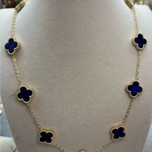Gold and Blue 10 Clover Necklace double sided stainless steel non tarnishing
